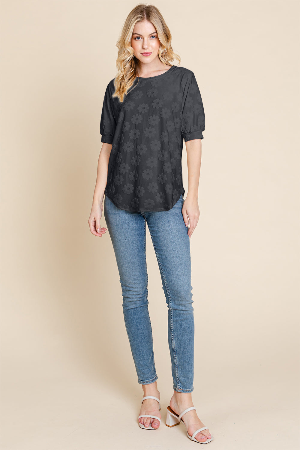 BOMBOM Textured Floral Pattern Top